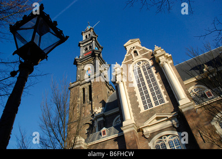 Oude Wester, l'église Westerkerk, monument du quartier Jordaan à Amsterdam, Pays-Bas Banque D'Images