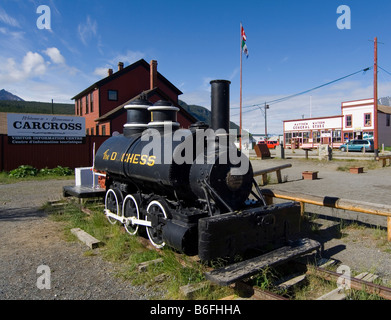 Train historique de la White Pass and Yukon Route, l'or du Klondike, Piste, le col Chilkoot, Territoire du Yukon, Carcross, Banque D'Images