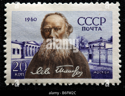 Léon Tolstoï, écrivain russe, écrivain, essayiste, philosophe (1828-1910), timbre-poste, URSS, 1960 Banque D'Images