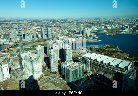 Yokohama Minato Mirai Waterfront et le port Vue aérienne Banque D'Images