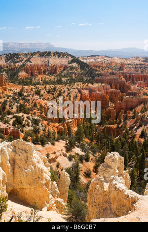 Les formations de roche Hoodoo vus de Fairyland Point dans le Parc National de Bryce Canyon Utah Banque D'Images