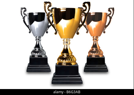 Or Argent et Bronze trophies isolé sur fond blanc Banque D'Images