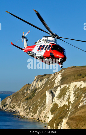 Augusta Westland AW139 Recherche et sauvetage par hélicoptère des garde-côtes, Portland, Dorset, Angleterre, Royaume-Uni Banque D'Images