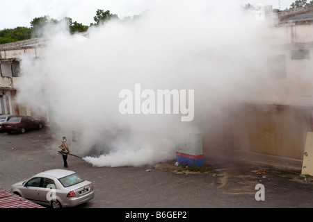 La fumigation pour tuer les moustiques Aedes pour empêcher denggi à Terengganu, Malaisie. Banque D'Images