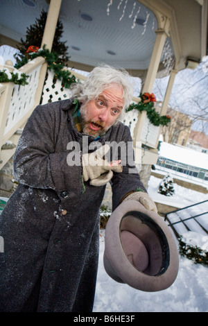 Portrait acteur mendiant à Skaneateles Noël Dickens annuelle de l'État de New York Région des lacs Finger Banque D'Images