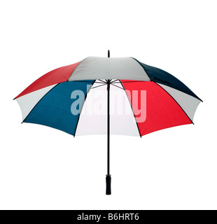 Ouvrir un parapluie de golf multicolore isolé sur un fond blanc avec clipping path Banque D'Images