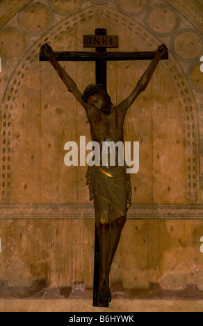 Un crucifix du 14ème siècle orne le mur du monastère franciscain de Santa Maria Saint Mary à La Rabida le sud de l'Espagne Banque D'Images