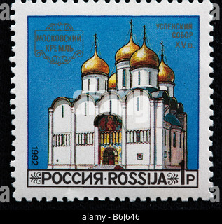 Cathédrale de la Dormition (15e siècle), Moscou Kremlin, timbre-poste, Russie, 1992 Banque D'Images