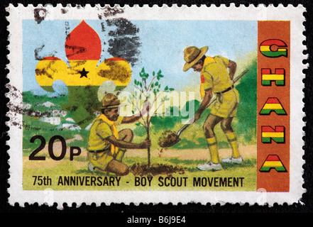 75 anniversaire du mouvement scout, timbre-poste, au Ghana Banque D'Images