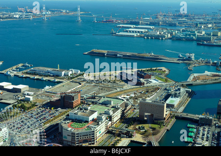 Yokohama Minato Mirai et le port Vue aérienne Banque D'Images