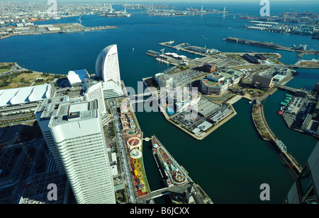 Le Minato Mirai Waterfront et Harbour Aerial View, Yokohama JP Banque D'Images