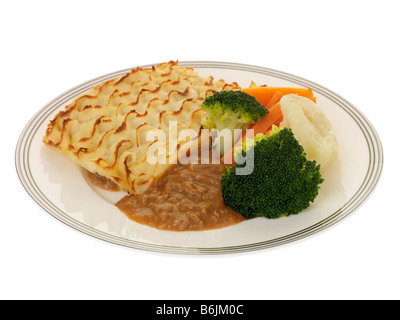 Traditionnelle fraîche hachée de Bœuf et sauce aux légumes Parmentier Fond blanc isolé avec aucun peuple et un chemin de détourage Banque D'Images