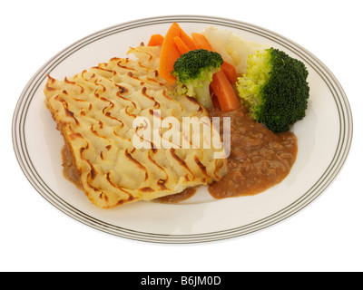 Traditionnelle fraîche hachée de Bœuf et sauce aux légumes Parmentier Fond blanc isolé avec aucun peuple et un chemin de détourage Banque D'Images