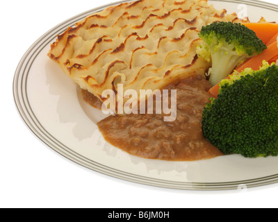 Traditionnelle fraîche hachée de Bœuf et sauce aux légumes Parmentier Fond blanc isolé avec aucun peuple et un chemin de détourage Banque D'Images