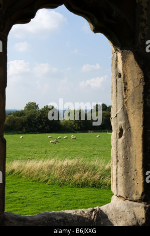 Shrewsbury, Shropshire, Angleterre. Vue sur la campagne du Shropshire rustique dans les ruines de l'abbaye de Haughmond Banque D'Images