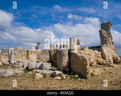 L'ancien temple mégalithique de Hagar Qim, près de Qrendi, Malte. Banque D'Images