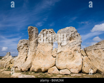 L'ancien temple mégalithique de Hagar Qim, près de Qrendi, Malte. Banque D'Images