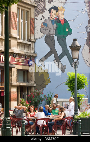 Bande dessinée murale dans le centre de Bruxelles, Belgique. Banque D'Images