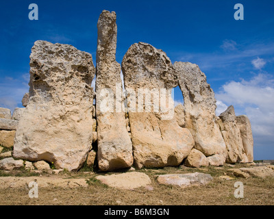 L'ancien temple mégalithique de Hagar Qim, près de Qrendi, Malte. Banque D'Images