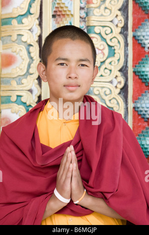 Portrait d'un moine, les Monastères Tibétains, Bodhgaya, Gaya, Bihar, Inde Banque D'Images