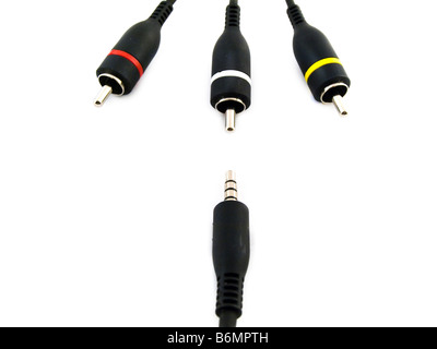 Rouge Jaune et Blanc Audio Visual mène sur fond blanc Banque D'Images