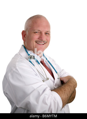 Un sourire amical médecin compatissant sur un fond blanc. Banque D'Images