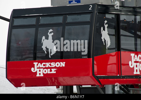 Voiture de tramway, à la base aérienne de Jackson Hole Mountain, rendez-vous jusqu'Tram Jackson Hole Mountain Resort, Jackson, Wyoming. Banque D'Images