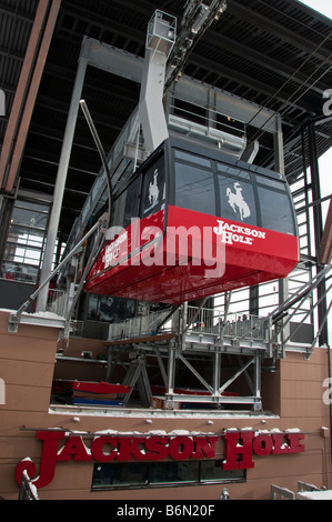 Voiture de tramway, à la base aérienne de Jackson Hole Mountain, rendez-vous jusqu'Tram Jackson Hole Mountain Resort, Jackson, Wyoming. Banque D'Images