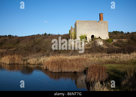 Reste ruinée de pebble limekilns ouvert en 1888 avec une solution saline lagoon East Aberthaw nature reserve Wales UK Banque D'Images