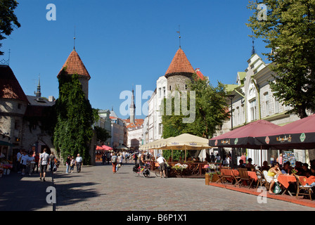 Scène de rue piétonne en été Abaisser Tallinn Estonie Banque D'Images