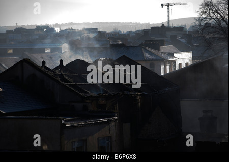 Immeuble en feu, Cork, Irlande Banque D'Images