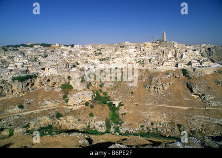 Italie, Basilicate, Matera vu de la Murgia Banque D'Images