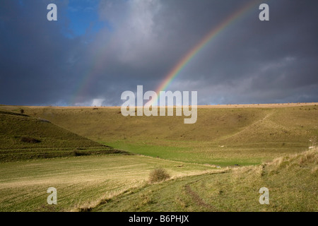 Après-midi d'hiver sur le Wiltshire Downs près de simple, Angleterre Banque D'Images