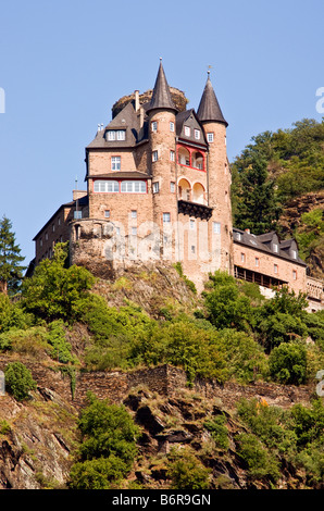 Katz (Château Burg Katz) vue ville de Saint Goarshausen et Rhin Banque D'Images