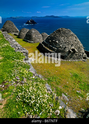 Le site du patrimoine mondial de l'UNESCO, Skellig Michael, îles Skellig, comté de Kerry, Irlande Banque D'Images