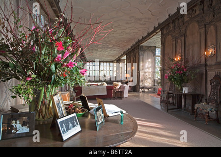 La longue galerie, Haddon Hall, Derbyshire, Angleterre Banque D'Images