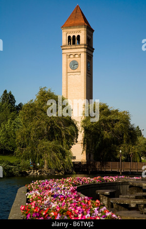 Tour de l'horloge et Riverfront Park à Spokane, Washington State, USA Banque D'Images