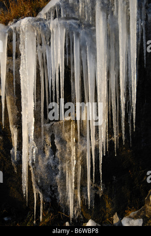 Melting icicle formations, Glenshee, Scotland Banque D'Images