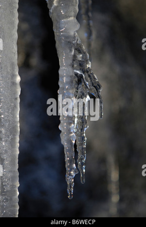 Melting icicle formations, Glenshee, Scotland Banque D'Images