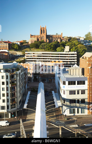 La Cathédrale de Christchurch Newcastle et passerelle au vu de la tour du quai de la Reine de la Nouvelle-Galles du Sud Australie Newcastle Banque D'Images