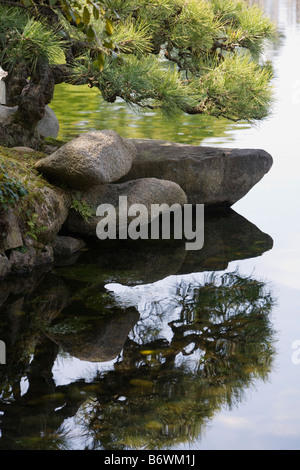 Étang dans le Jardin Korakuen à Okayama Banque D'Images