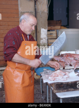 La Vucciria étals de poissons du marché à Piazza Caracciolo à Palerme Sicile Italie Banque D'Images