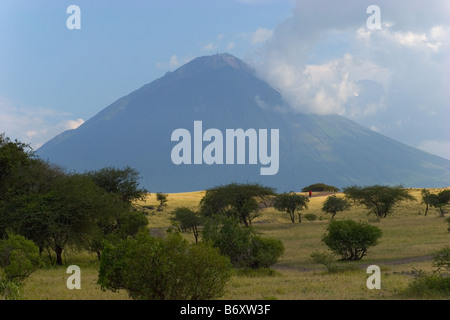 L'Ol Doinyo raide de cône du volcan Lengai dans la savane près du lac Natron dans la vallée du Rift en Tanzanie Banque D'Images