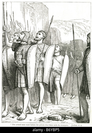 Les hommes armés allaient devant les sacrificateurs qui sonnaient des trompettes dans la mythologie grecque, la guerre de Troie a été menée contre la ville Banque D'Images