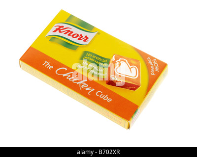 Cube de bouillon de poulet Knorr Emballage marque isolés sur un fond blanc avec aucun peuple et un chemin de détourage Banque D'Images