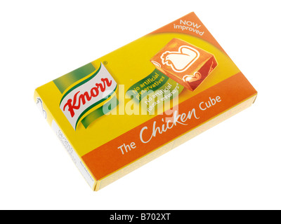 Cube de bouillon de poulet Knorr Emballage marque isolés sur un fond blanc avec aucun peuple et un chemin de détourage Banque D'Images