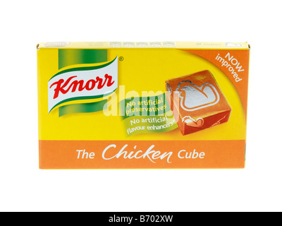 Cube de bouillon de poulet Knorr Emballage marque isolés sur un fond blanc avec aucun peuple et un chemin de détourage Banque D'Images