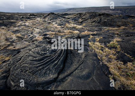 La lave pahoehoe dans paysage volcanique, Kilauea volcano, Hawaii Banque D'Images