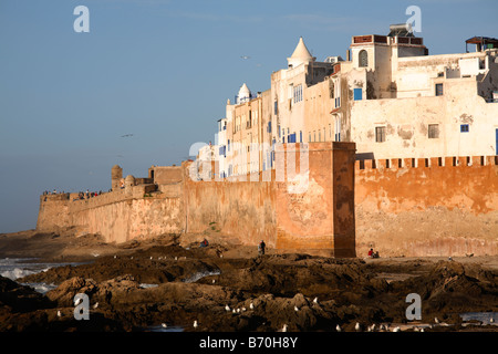 Les murs de la ville fortifiée d'Essaouira, Maroc Banque D'Images