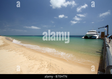 Un traversier amarré à un quai sur une île tropicale MORETON BAY QUEENSLAND AUSTRALIE BDB HORIZONTALE11356 Banque D'Images